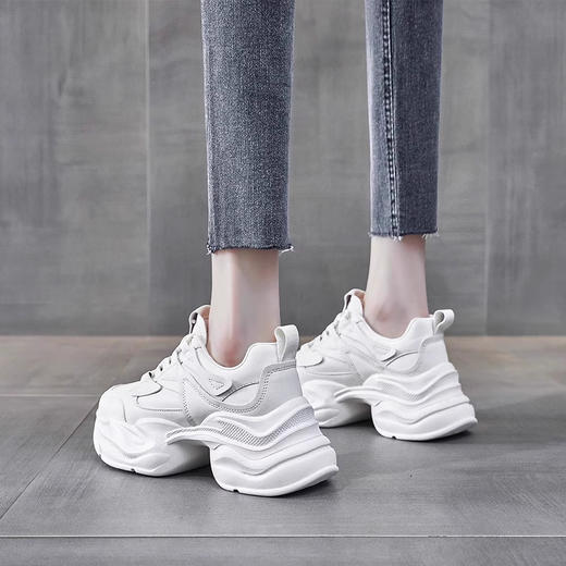 真皮厚底增高小个子老爹鞋女鞋春夏季新款轻便休闲运动鞋 商品图3