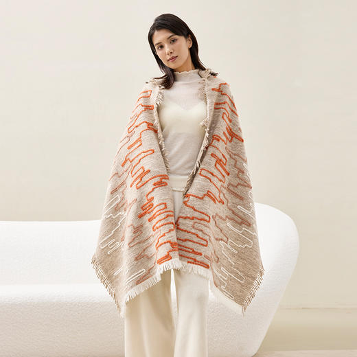 羊绒手工氆氇艺术浮线披肩  SJF97P789A 商品图4