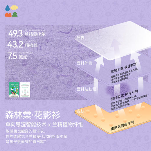 【动物单导花影衫】森林棠26夏款「遇水生花」儿童排汗导湿卡通短袖T恤40322539 商品图3