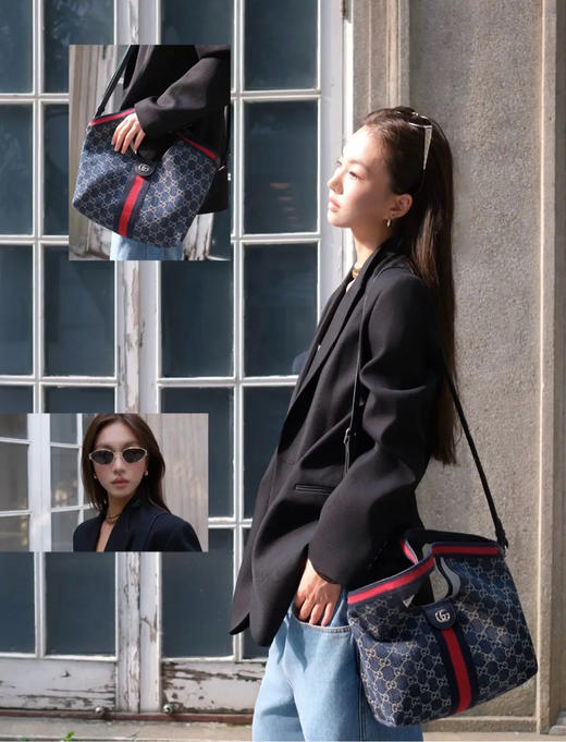 GUCCI Giglio 小号 丹宁 蓝色 托特包 商品图3