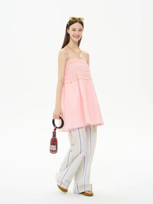 heris/H61124/粉色百褶压皱肌理 打揽松紧腰两穿设计 A字伞裙抹胸上衣 商品图2