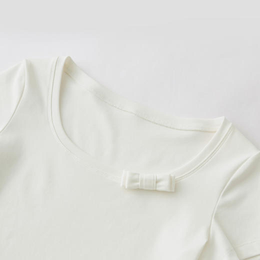 HERLIAN 2026年夏季新品蝴蝶结装饰U领修身简约百搭女士短袖T恤 商品图3