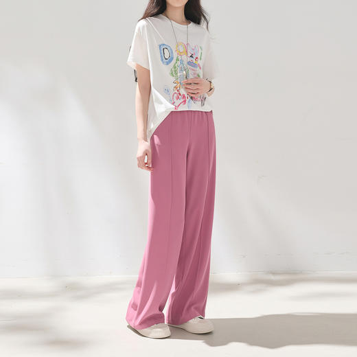 三彩2026夏季新款多巴胺休闲裤松紧腰阔腿裤宽松长裤M 商品图1
