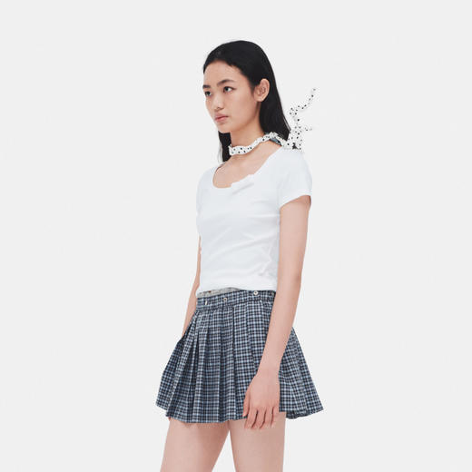 HERLIAN 2026年夏季新品蝴蝶结装饰U领修身简约百搭女士短袖T恤 商品图1