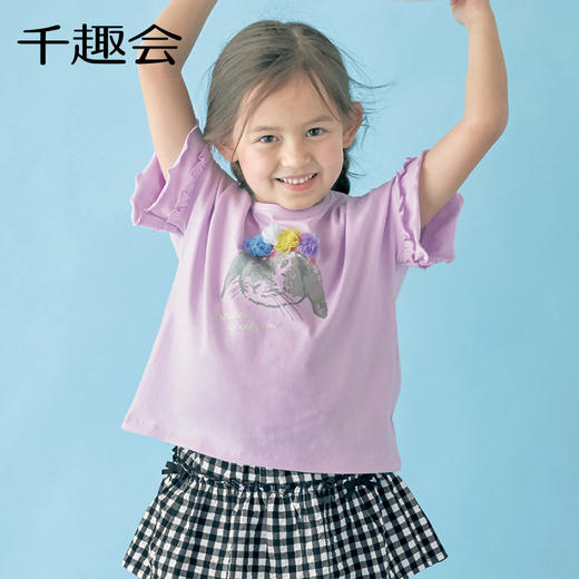 【短袖T恤】千趣会童装夏装女童短袖清新甜美立体花朵装饰荷叶边袖T恤 商品图3