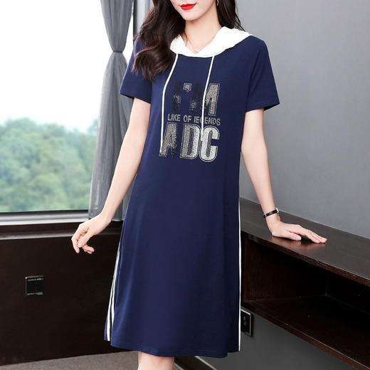 纯棉休闲连衣裙大码胖mm显瘦遮肚短袖卫衣裙子女减龄夏装2026新款 商品图1