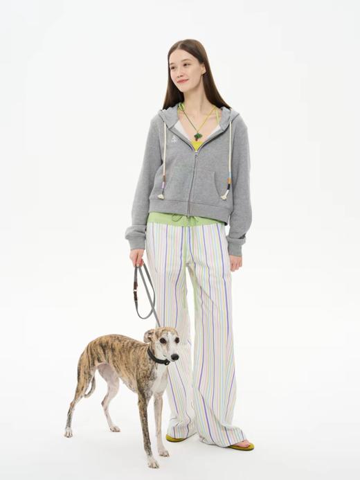 heris/H61130/色彩假日条纹 撞色拼接腰头 窄版直筒中低腰抽绳裤显瘦 商品图3