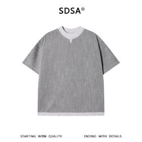 SDSA男装2026新款高贵轻奢时尚拼接撞色肌理感圆领短袖T恤百搭潮