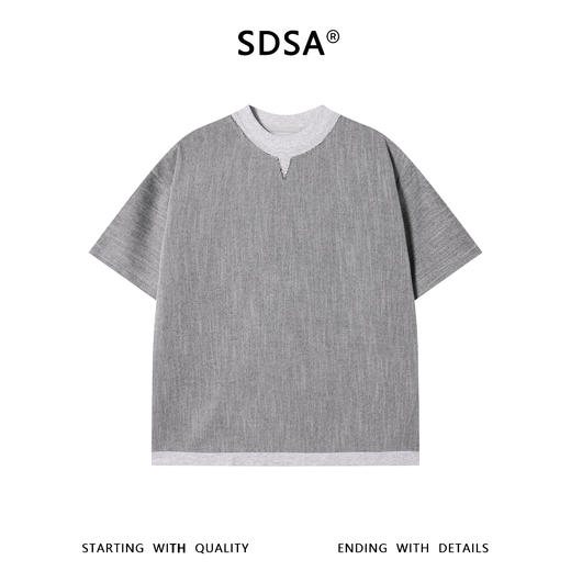 SDSA男装2026新款高贵轻奢时尚拼接撞色肌理感圆领短袖T恤百搭潮 商品图0