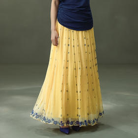 【林栖设计小店】松黄漫庭|桑蚕丝多色宽松垂感百搭2026夏新款印花半身裙