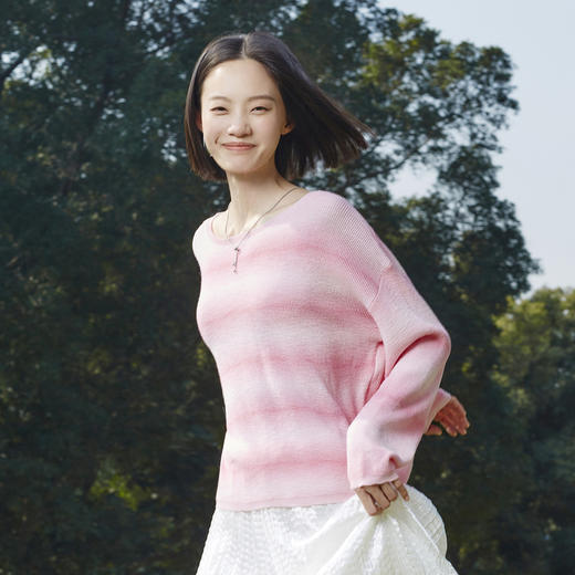 【百图lulu定制】【渐变针织衫】粉条纹 渐变 慵懒 宽松舒适 长袖针织衫 商品图4
