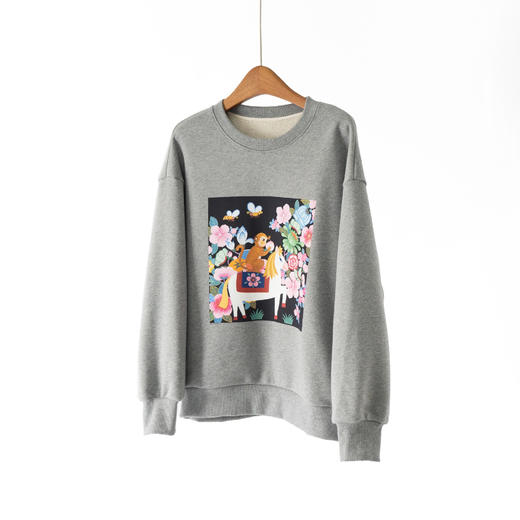 「高货yn」全新升级【铂金会员201/天猫269/差价68】(02155)洛诗琳气质长绒棉印花上衣2026新款毛圈布宽松百搭卫衣 商品图1