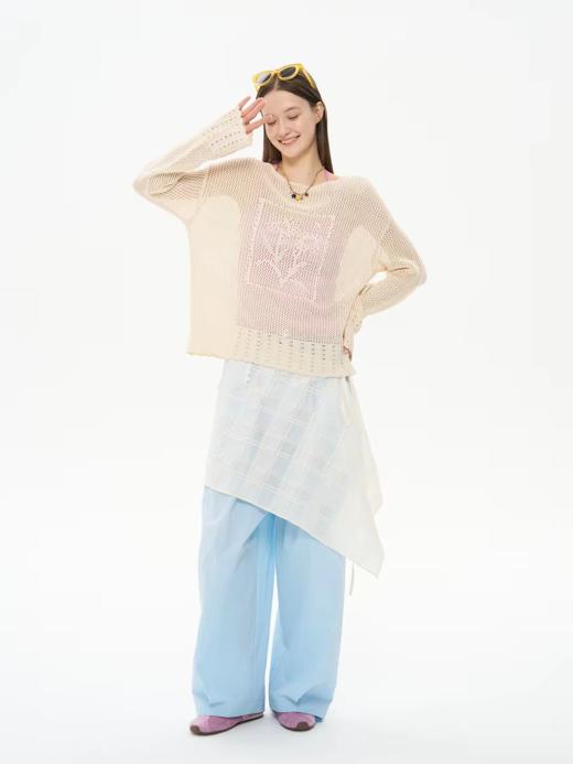 heris/H61103/镂空肌理提花 羊毛精梳棉混纺 度假宽松长袖针织罩衫 商品图4