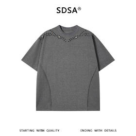 SDSA男装2026新款高贵轻奢美式复古铆钉圆领短袖T恤百搭高街上衣