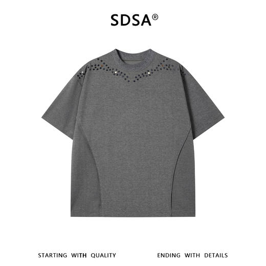 SDSA男装2026新款高贵轻奢美式复古铆钉圆领短袖T恤百搭高街上衣 商品图0