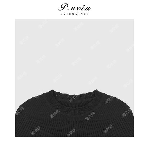 PanYiXiu/潘依绣人丝竖坑条气质收腰显瘦蝙蝠袖圆领针织上衣 ZZ1133 商品图2