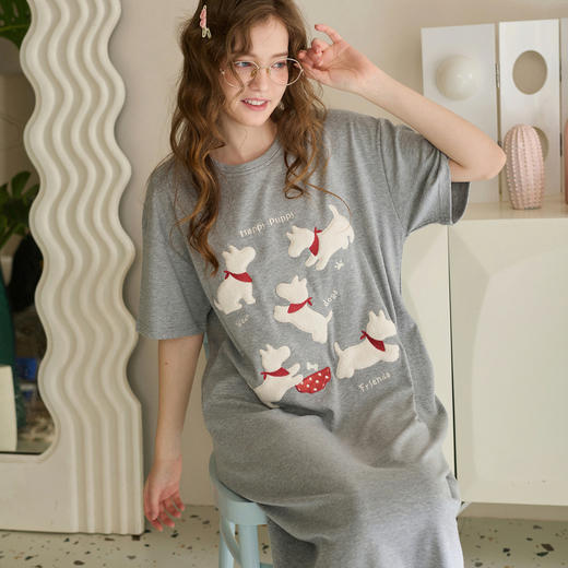 芬腾女士短袖睡裙夏季纯棉睡衣裙女款可爱卡通可外穿家居服连衣裙★ 商品图0