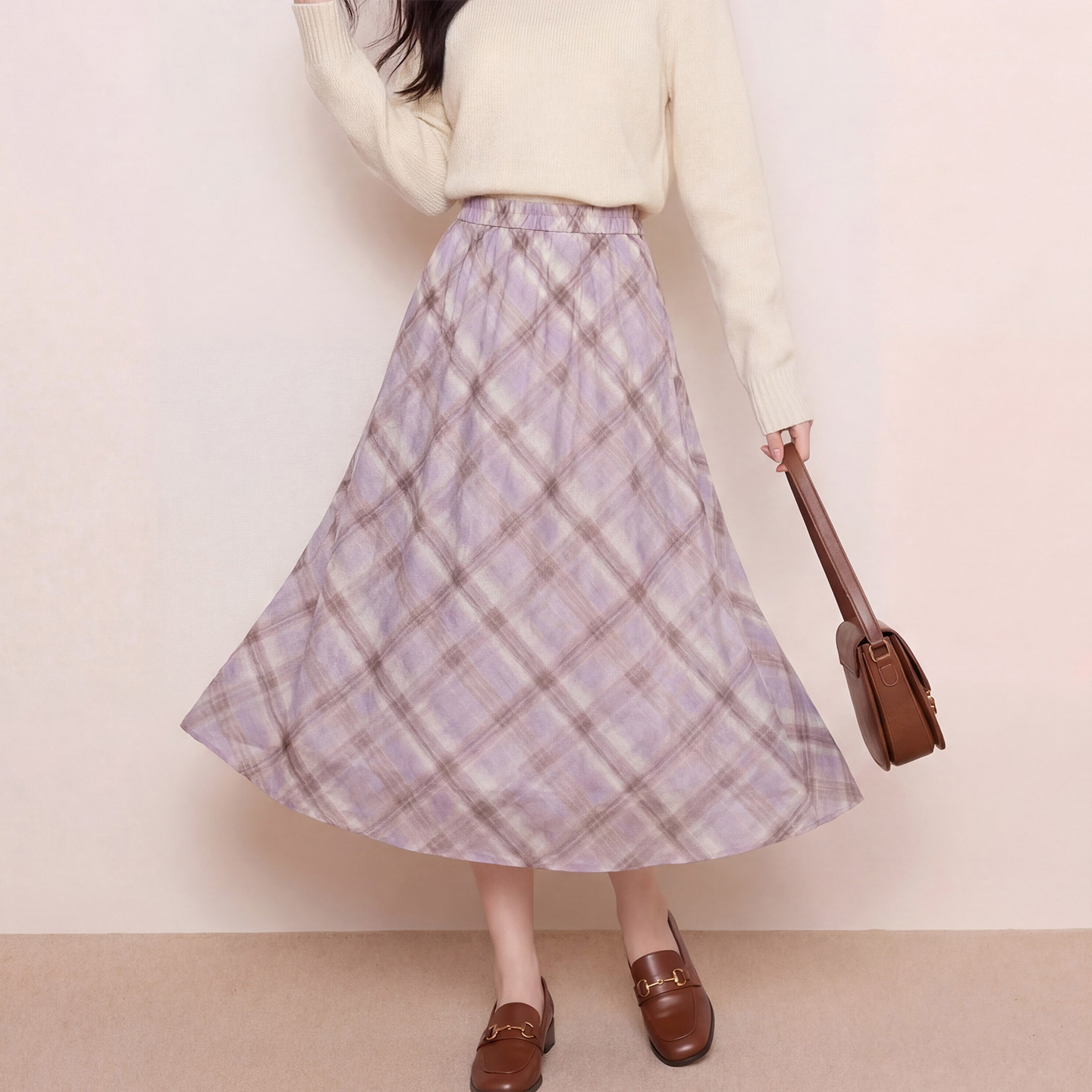 奢姿大码女装2026夏季减龄格纹半身裙胖妹妹松紧腰时尚百搭裙子9962460102