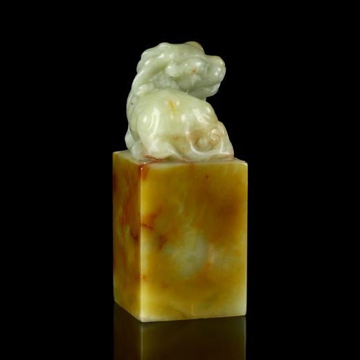 孤品18024青田石菜花黄古兽方章封门青姓名章收藏章3.0*3.0*7.4cm 商品图3