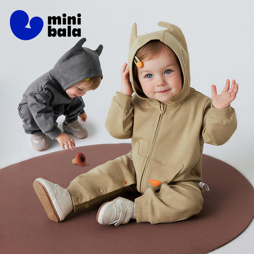 迷你巴拉巴拉男女童宝宝柔软可爱造型连帽连体衣可外出爬服春秋季 商品图1