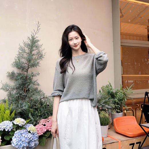 火桐hooton 浮岛 莱赛尔圆领镂空针织长袖上衣 商品图0