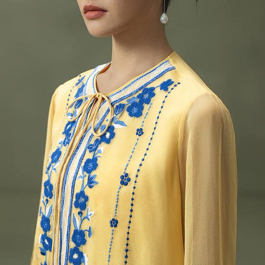 【林栖设计小店】手工钩花|松花黄桑蚕丝印花宽松百搭2026夏新款衬衫上衣 商品图10