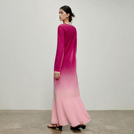 【林栖设计小店】国色芳华|洛阳牡丹红渐变飞片拼接2026春新款优雅连衣裙 商品图3