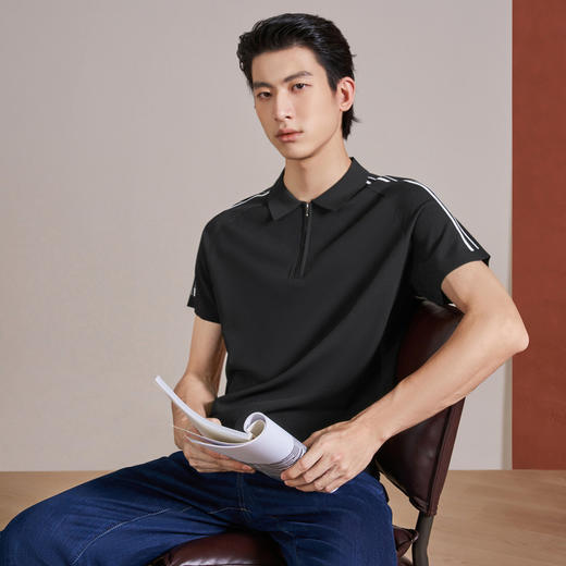 【伊力特/条纹提花】柒牌男装26夏上新短袖POLO衫舒适商务上衣男 130T70850 商品图1