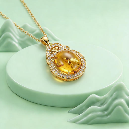 【宏艺珠宝】金珀凝香·银s925项链镶嵌琥珀 商品图1