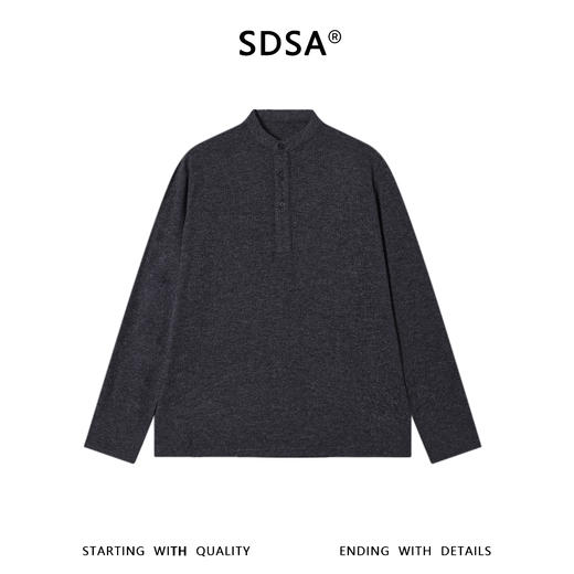 SDSA男装2026新款高贵轻奢潮牌纯色肌理半纽扣立领长袖T恤百搭潮 商品图0