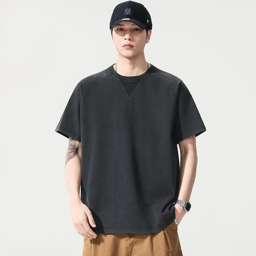 【DYG】【纯棉】大依优型大码男装V形螺纹领短袖T恤宽松休闲百搭短袖上衣 商品图2
