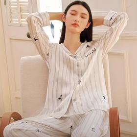 真丝萌趣条纹印花衣裤套