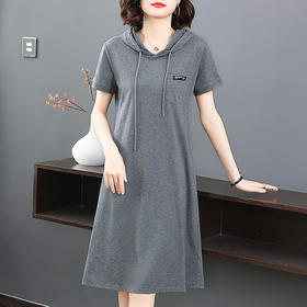 连帽短袖卫衣连衣裙女夏季2026年新款胖mm大码休闲运动中长款裙子