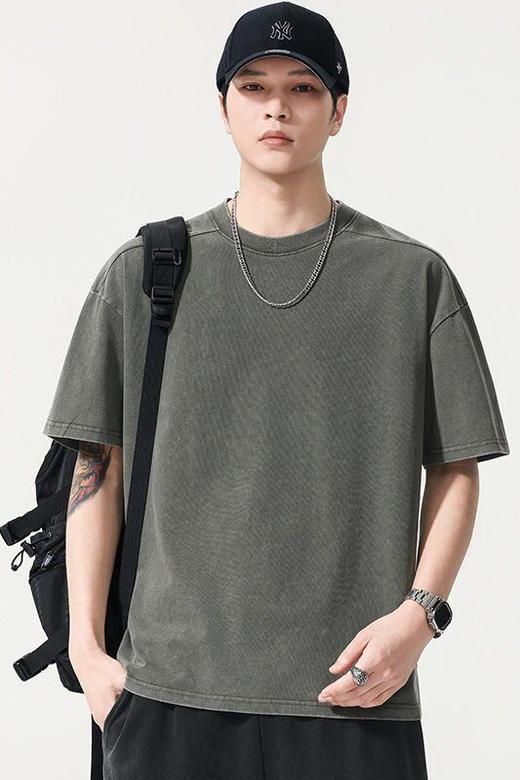 【DYG】【纯棉】大依优型大码男装夏季圆领短袖T恤怀旧重磅休闲短袖上衣 商品图5