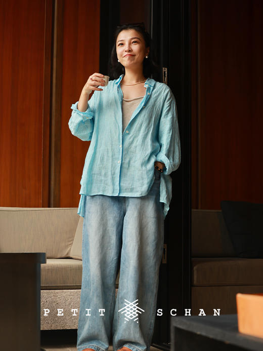 Petit Schan小闪 CLO#1092 Sinbad: The Sequel 辛巴达航海记续集 一千零一夜系列色织纯亚麻度假感细条纹长袖衬衫 商品图6