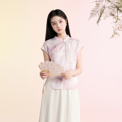 三彩【时夏有风】2026夏季新款新中式上衣雪纺长裙半身裙两件套C 商品图2