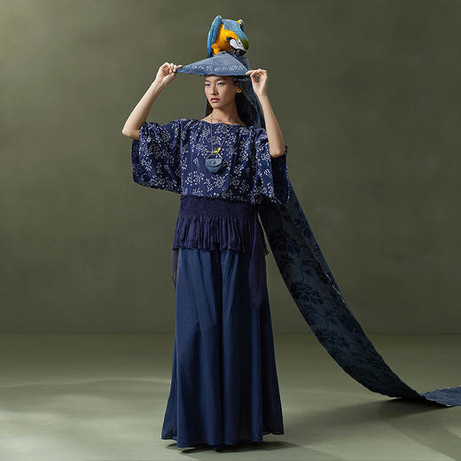 【林栖设计小店】蓝印雅意|梅兰竹菊复古优雅飞片拼接2026夏新款衬衫上衣 商品图10