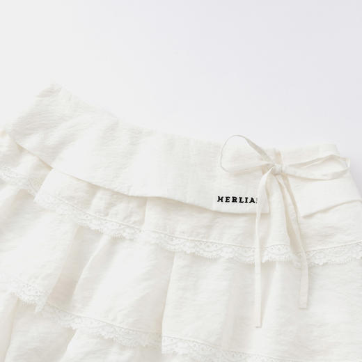 HERLIAN 2026年夏季新品绑带蝴蝶结蕾丝花边A字裙女蛋糕裙短裙 商品图3