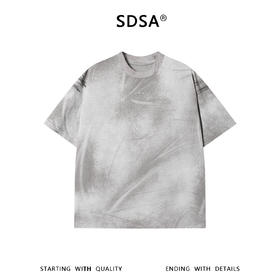 SDSA男装2026新款轻奢国潮复古做旧扎染三粒扣装饰宽松短袖T恤