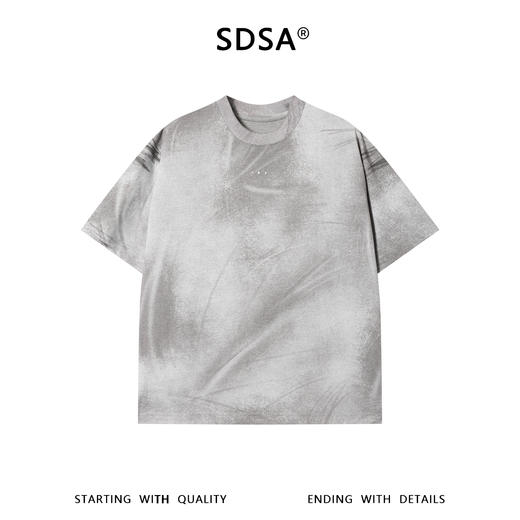 SDSA男装2026新款轻奢国潮复古做旧扎染三粒扣装饰宽松短袖T恤 商品图0