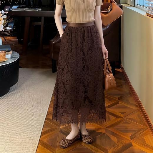 杳杳春时~设计感法式优雅高腰蕾丝半身裙女轻奢高级感松紧腰长裙 商品图0