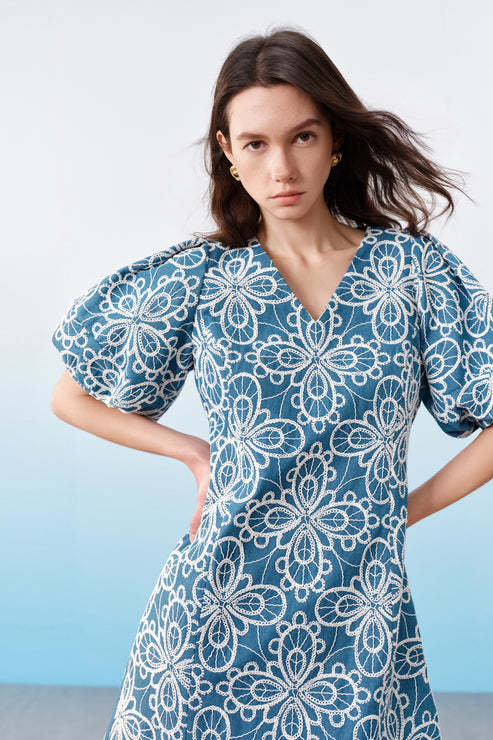 G2000女装SS26商场新款【BLACK】V领丰盈泡泡袖连衣裙61933092 商品图3