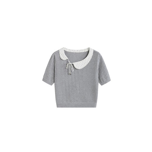 HERLIAN 2026年夏季新品不规则娃娃领蝴蝶结系带女士短袖针织衫 商品图4