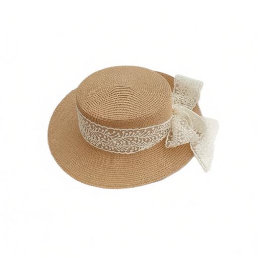 小清新田园风时尚百搭平顶蕾丝遮阳帽女草编出游太阳帽子防晒大檐 商品图4