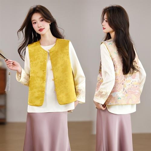 新中式洋气两面穿圆领马甲+刺绣衬衫打底两件套 商品图2