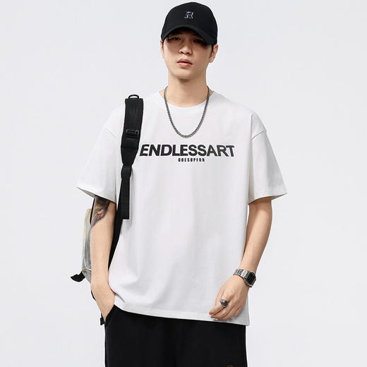 【DYG】大依优型大码男装夏季圆领短袖T恤植绒印花日系复古休闲T恤上衣 商品图1