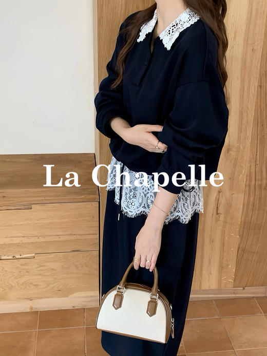 专柜实拍【卫衣+半裙！两件】拉夏贝尔/La Chapelle高知穿搭！蕾丝翻领卫衣/松紧抽绳蕾丝拼接半裙减龄套装 商品图3
