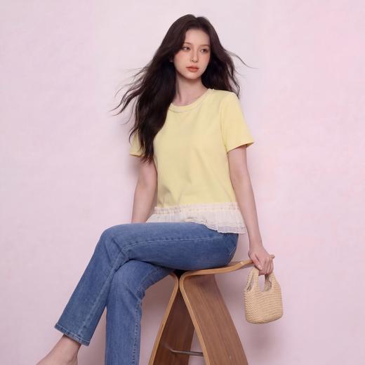 奢姿大码女装2026夏季减龄木耳边拼接上衣胖妹妹时尚休闲圆领T恤9962154508 商品图2