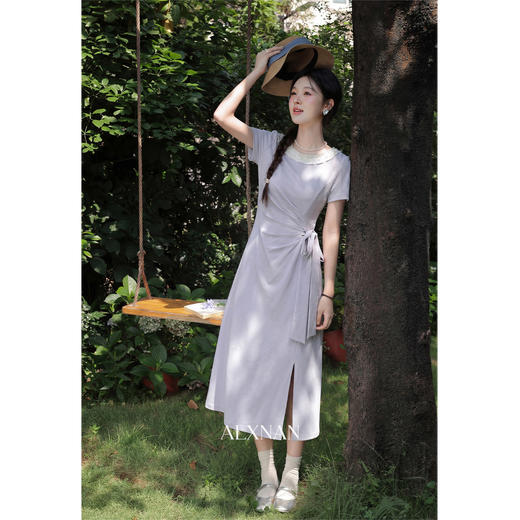 鹿向南「花海序幕」夏季新款慵懒感气质设计小众法式紫色连衣裙子 商品图4
