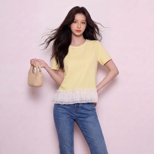 奢姿大码女装2026夏季减龄木耳边拼接上衣胖妹妹时尚休闲圆领T恤9962154508 商品图1